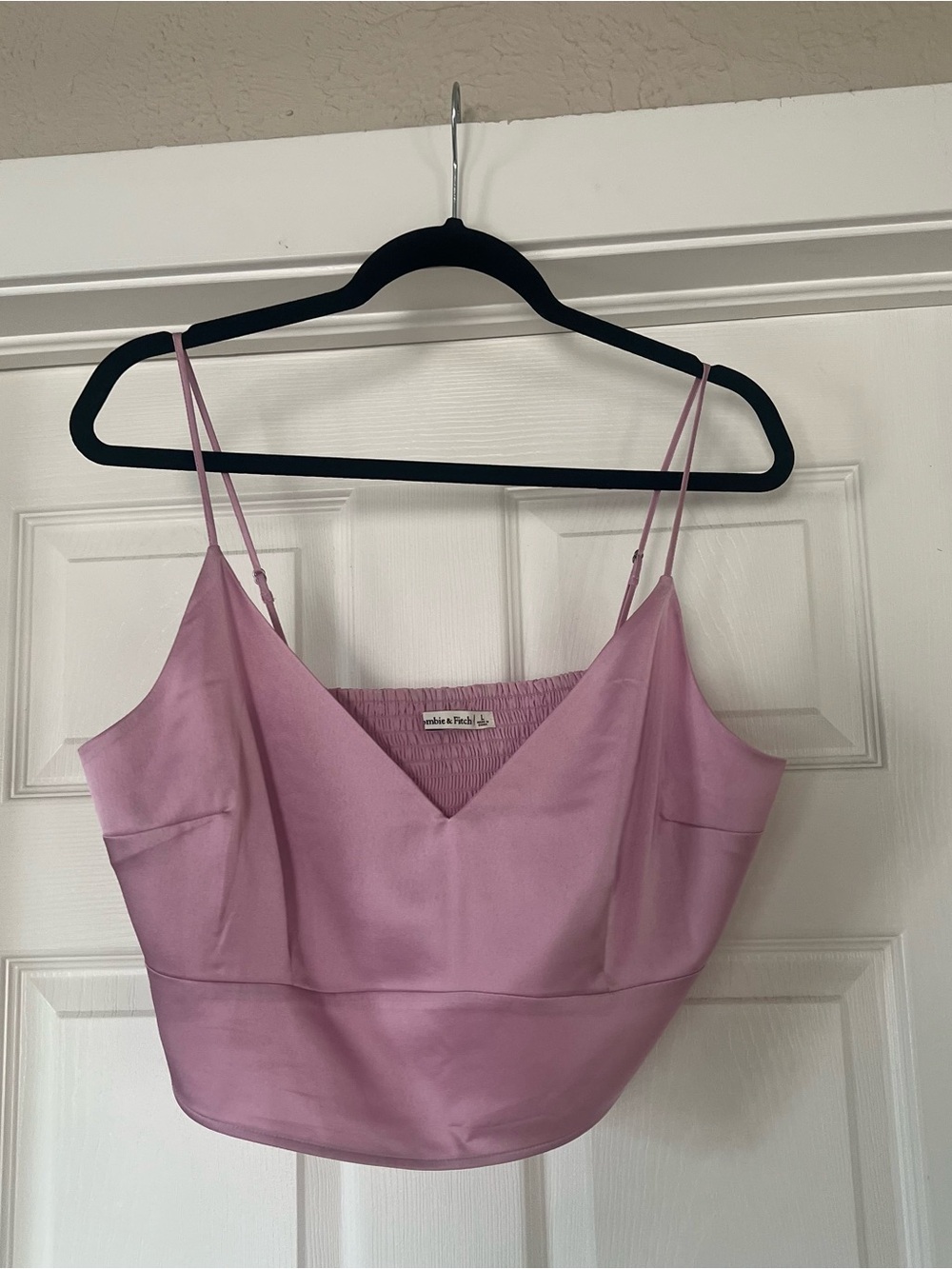 Abercrombie & Fitch Pink Satin V-Neck Spaghetti Strap Crop Camisole